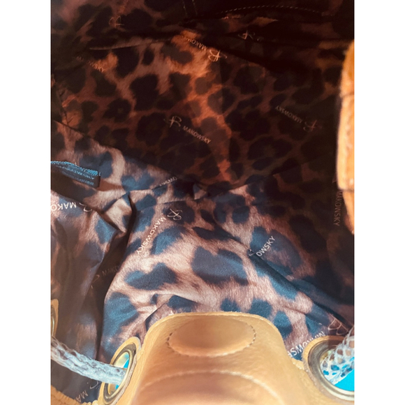 B Makowsky Tan Leather Bucket Bag Alligator Trim & Leopard Lining Ex Condition - Picture 10 of 16
